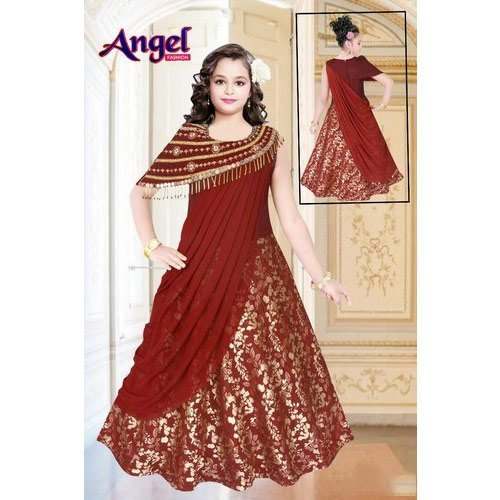 Kids Fancy Red Party Wear Gown by Angel Fashion