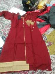 Fancy Red Cotton Kurti With Embroidery Kurti
