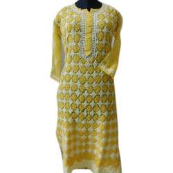 Chikankari DARK YELLOW Kurti