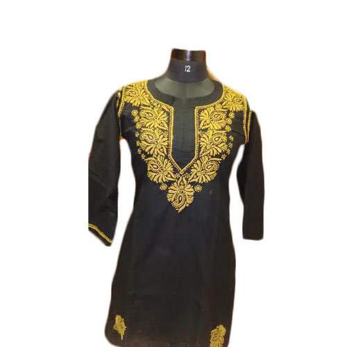 Chikankari Short black  Kurti by Prakriti Collection