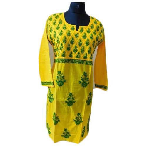 Chikankari yellow green  Kurti by Prakriti Collection