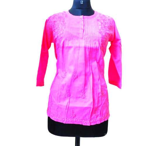 Pink Chikankari Short Kurti by Prakriti Collection
