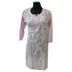 Pink White Chikankari Kurti