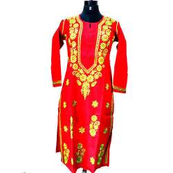 Red Yellow Chikankari Kurti