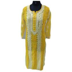 yellow Chikankari Kurti