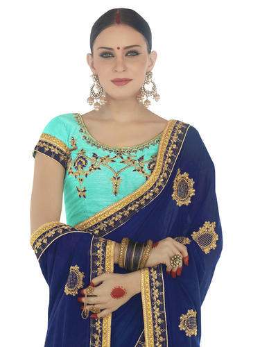 Plain Blue Premium Satin Silk Saree With Belt at Rs 1200/piece in Balotra