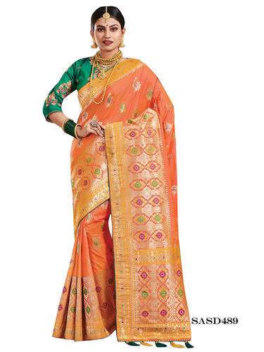 Women Orange Silk Designer Sarees