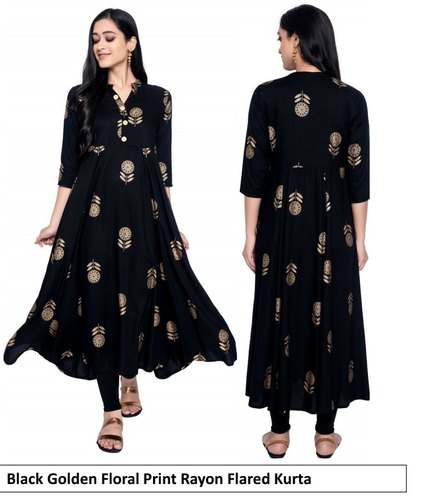 Black Straight Rayon Kurti by MD Sons