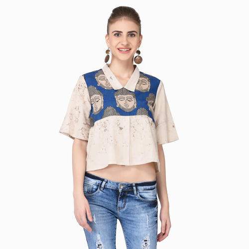 Buddha Print Crop Shirt