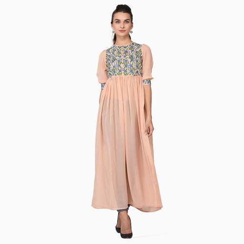Pastel Orange Embroidered Kurti