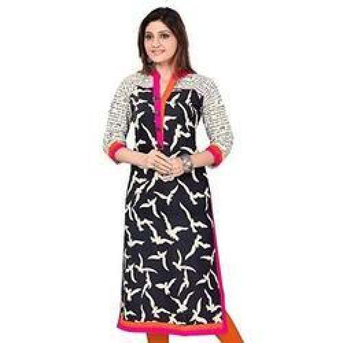 Casual Black Cotton Printed Kurtis 
