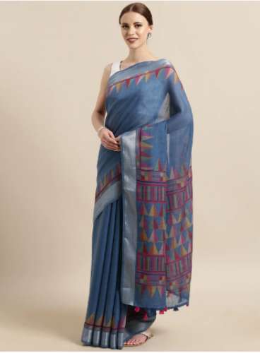Satrani  Pure Cotton Solid Khadi Saree 
