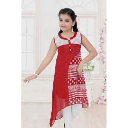 Fancy Red Cotton Printed Kurti 