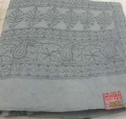Grey colored Chikan Saree