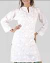 Plain White Chikan Kurti For Women
