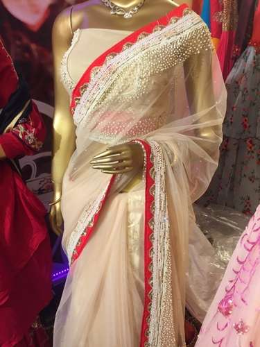 Fancy Designer White Stone Saree by Ada Creation