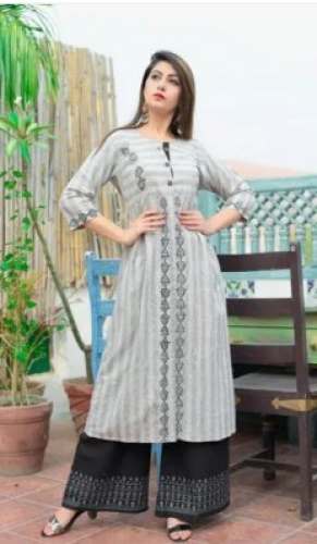 Rayon Printed Kurti With Palazzo Pant Set 