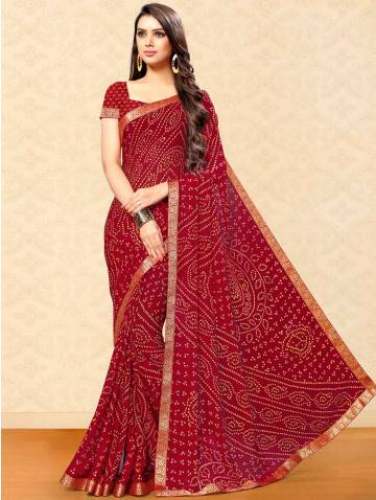 Beautiful Red Bandhani Saree by saree com