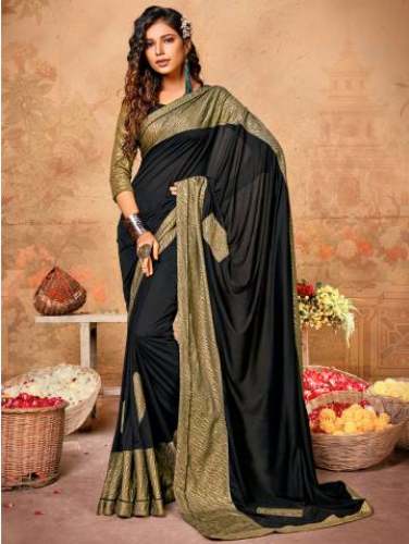 Black and Green Lycra Foil Printed Saree