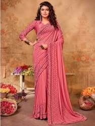 Fancy Pink Foil printed Lycra saree
