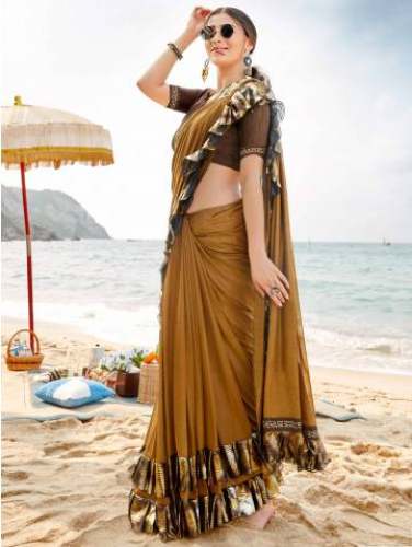 Stylish Mustard Lycra Saree by saree com