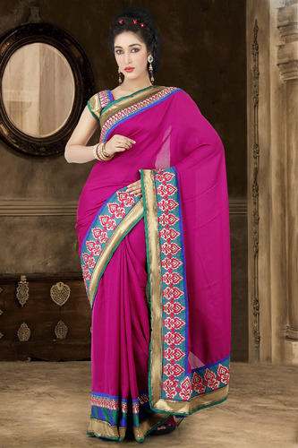 Heavy Lace Border Plain Saree by Shree Balaji Saree Emporium