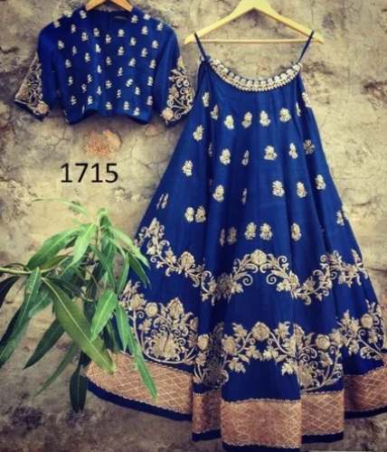 Taffeta Blue Embroidery Semi Stitch Lehenga Choli by VN Creation