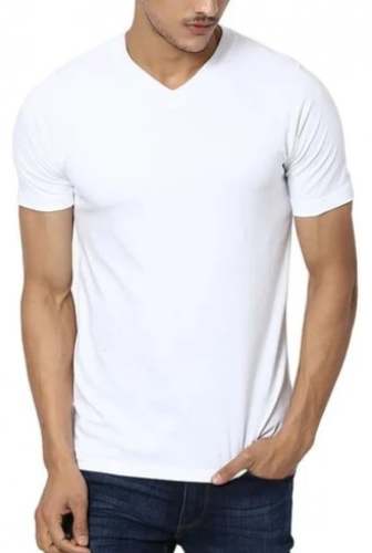 Plain White V-Neck T shirts For Men by Bagavathi Export