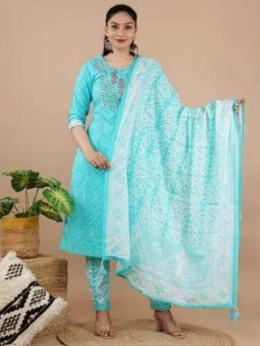 Bandhani Print Kurti Pant Set With Dupatta  by SHIVAM EXPORTS