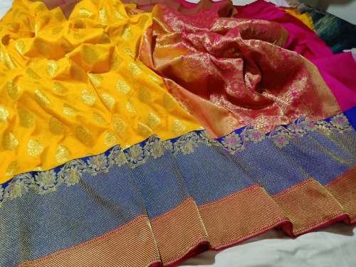 banarasi yellow red silk saree