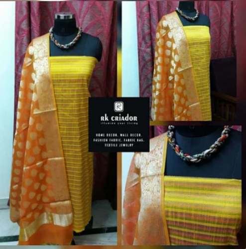 Yellow Cotton Unstitch Suit For Women by Z A Sarees