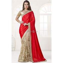 Party wear red and cream Half saree