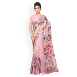 Light Pink Printed Linen Saree From Kolkata 