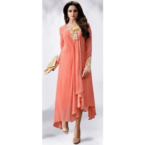 Long Party Wear Peach Color Kurti by Architha Silk And Garments