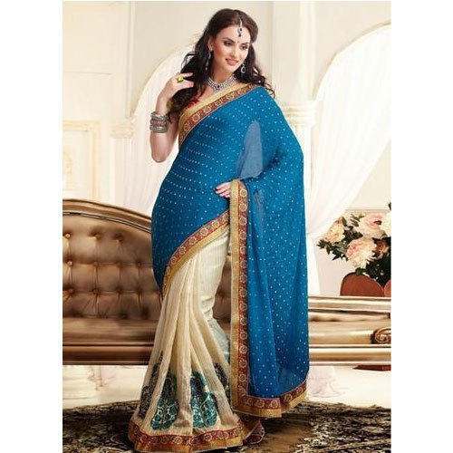 Party wear Blue Half Lehenga Style Saree by Architha Silk And Garments