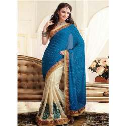Party wear Blue Half Lehenga Style Saree