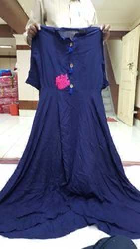 Dark Blue Long Gown Style Plain Kurti by Jariwala Trading Co