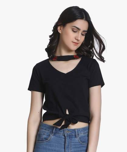Fancy Neck Choker Front Knot Tops 