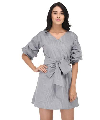 Layered Sleeve Striped Wrap Dress by Arforyou Pvt Ltd