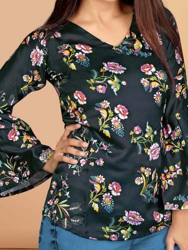 Ruffle Sleeve Floral Printed Tops  by Khodal Fashion