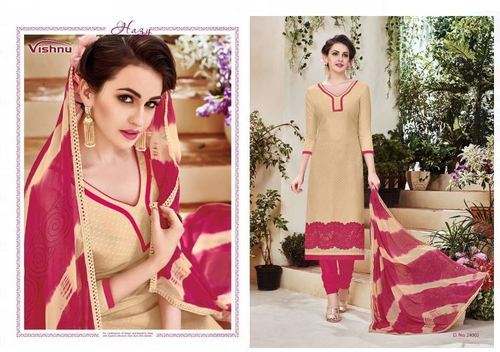 Cream and Pink Dress Material for Girls  by Hoorain Collection