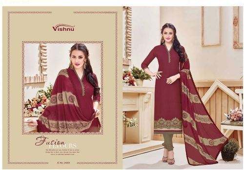 Maroon Color Printed Dress Material 