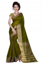 Mehendi Green Plain Silk Saree