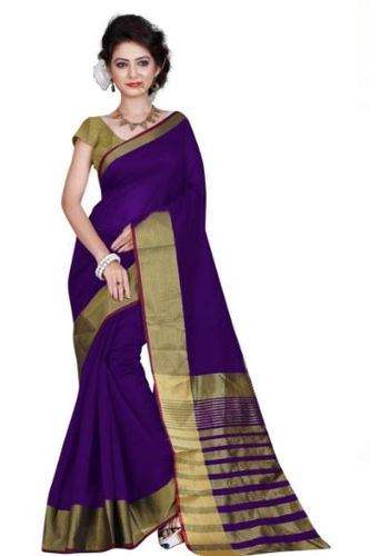 Party wear Plain Purple Silk Saree Golden border 