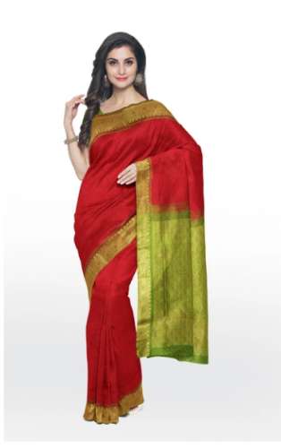 Dark Red Jacquard Cotton Silk saree by Prashanti Sarees