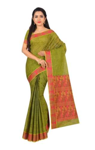 Olive Green Silk Cotton Saree by Prashanti Sarees