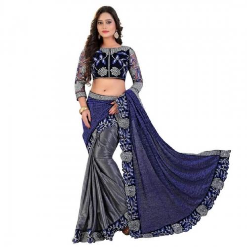 Embroidery Work Lycra Saree - 1