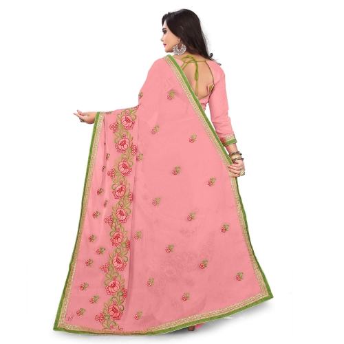 Rose Rani Peach Georgette Sarees by Rudra Fashion