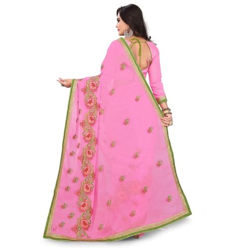 Georgette Sarees With Embroidery Blouse by Rudra Fashion