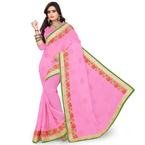 Pink Designer Georgette Sarees by Rudra Fashion